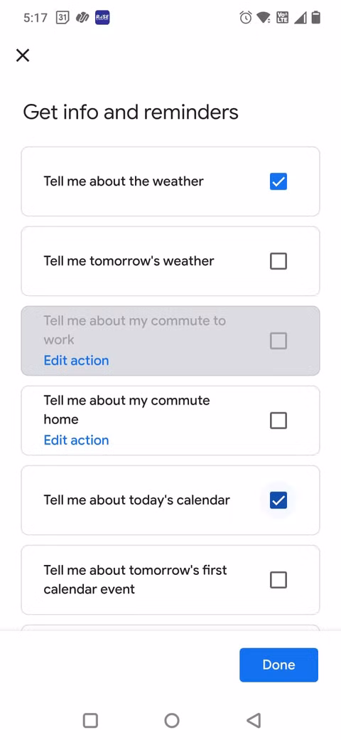 Στιγμιότυπο οθόνης που δείχνει τις ρουτίνες του Ρολογιού Google
