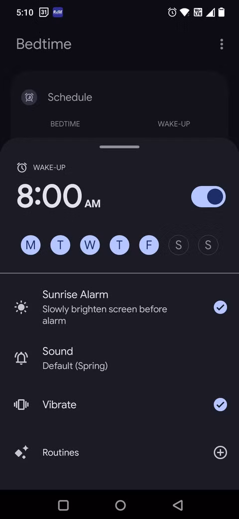 Στιγμιότυπο οθόνης που δείχνει τις ρυθμίσεις Ρολογιού Google Συναγερμός ανατολής