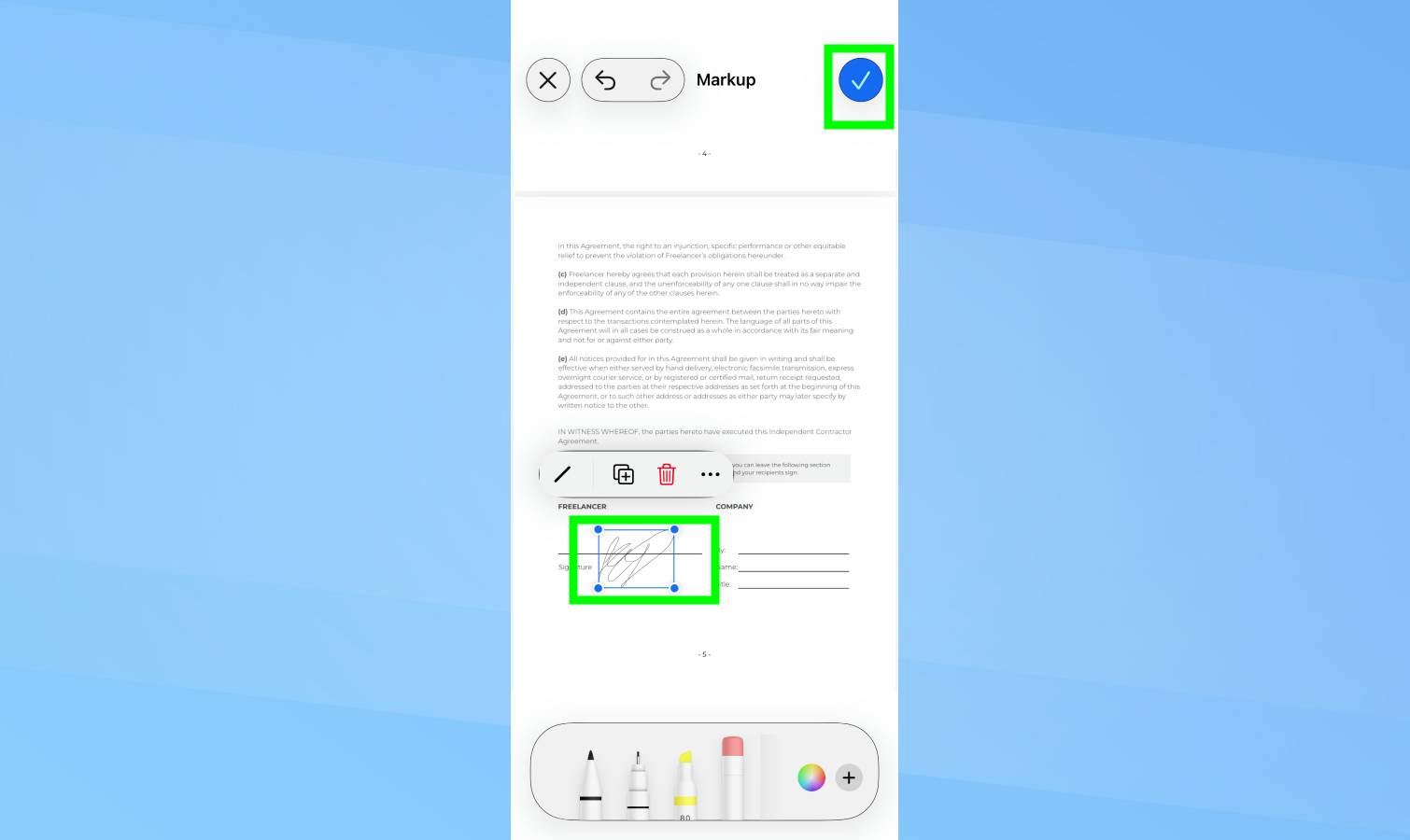 Η υπογραφή επισημαίνεται στο iPhone PDF