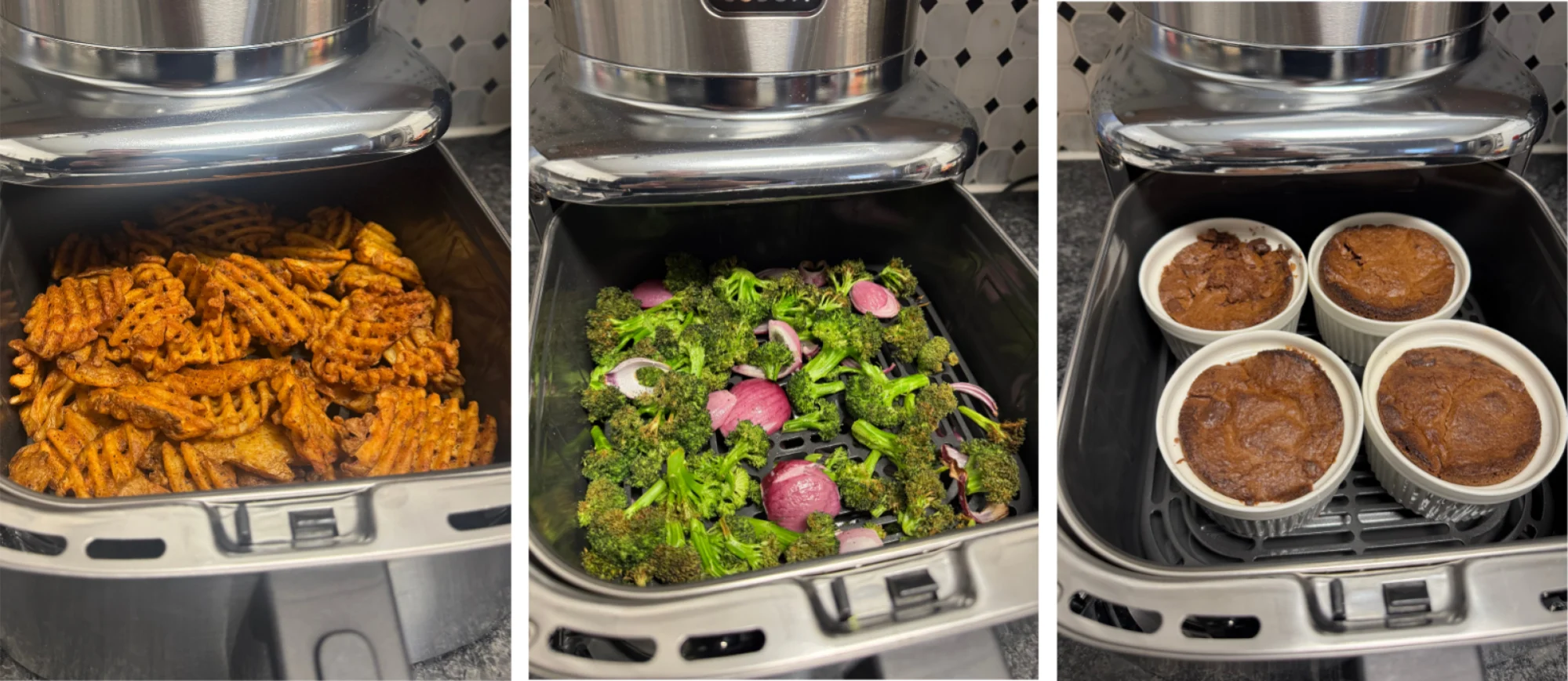 φαγητά μαγειρεμένα σε μια εμβληματική φριτέζα αέρα cosori