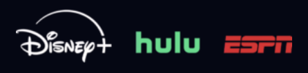 Λογότυπα Disney+, Hulu και ESPN σε σκούρο φόντο