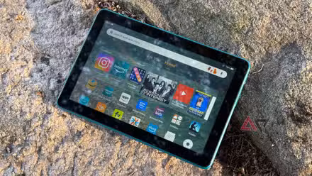 Amazon Fire HD 8 2024 laying on a rock