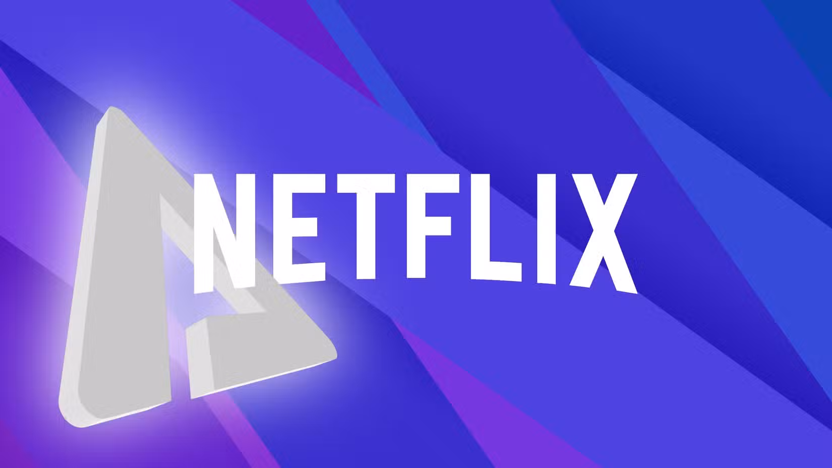 Netflix text in the center intersecting the AP logo on a purple-blue background