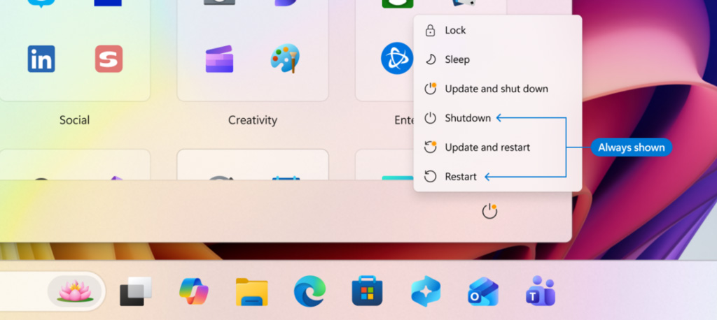 Νέες επιλογές ενημέρωσης και τερματισμού λειτουργίας όταν υπάρχουν διαθέσιμες ενημερώσεις