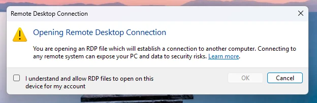 Προειδοποίηση εκπαιδευτικού διαλόγου σχετικά με τους κινδύνους των αρχείων RDP