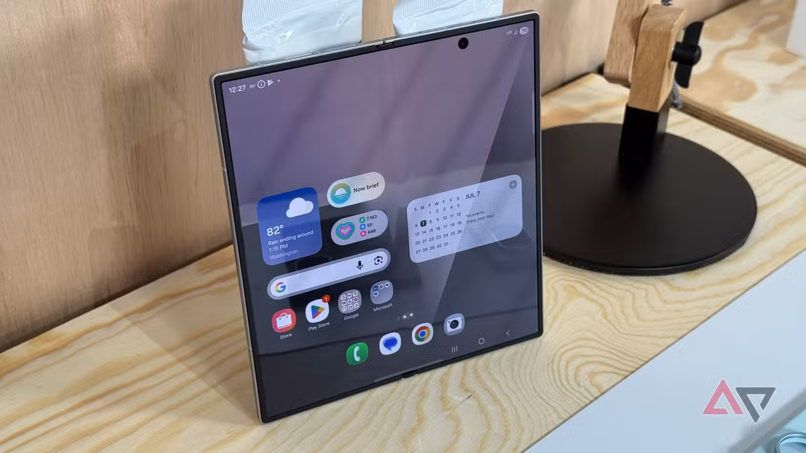 Samsung Galaxy Z Fold 7 in a standing position