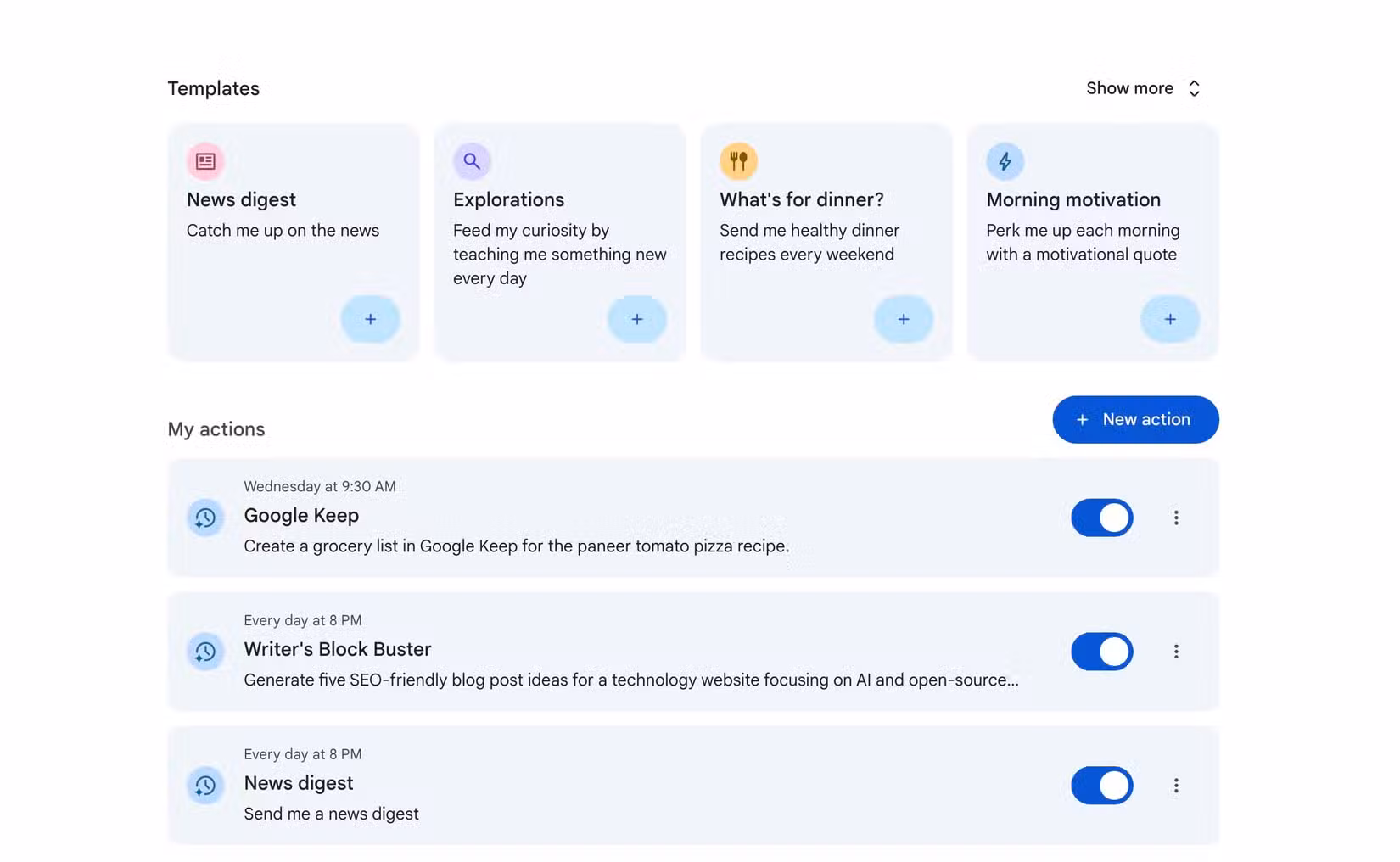Ο ιστός προγραμματισμένων ενεργειών Gemini