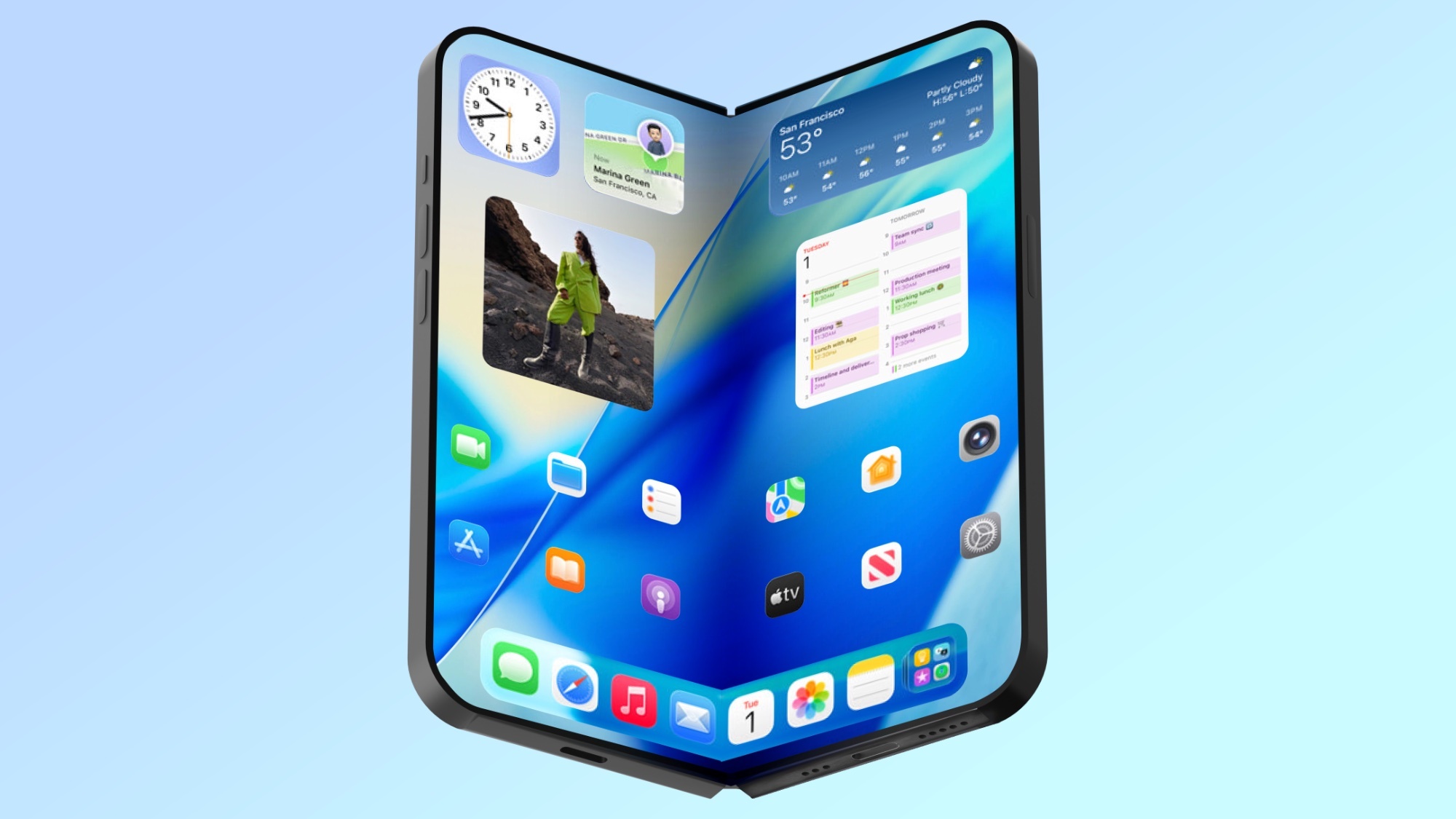 Διπλώστε το iPhone σε μπλε φόντο